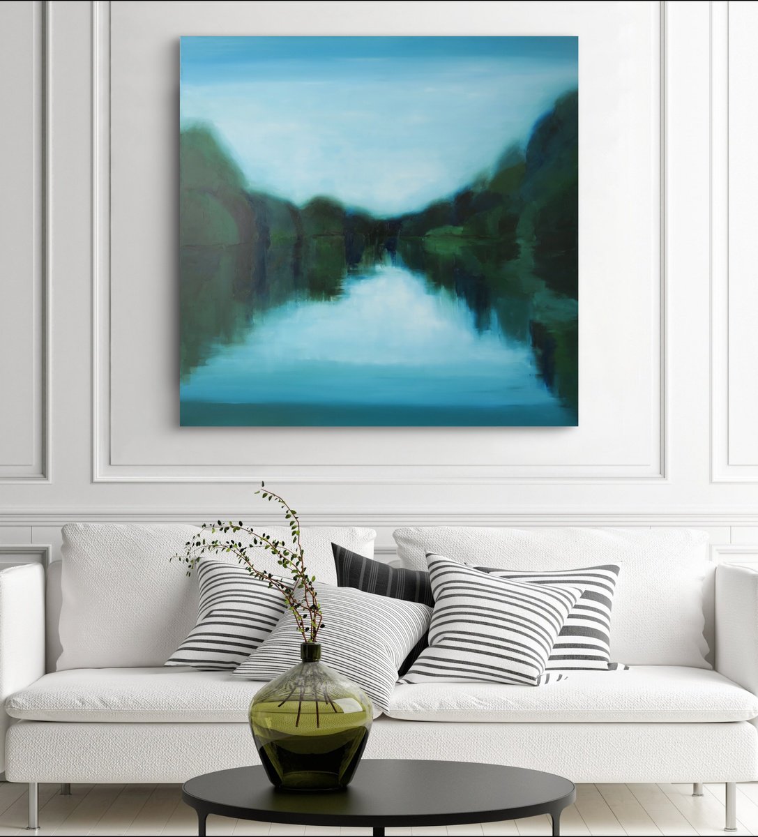 Abstract Oil Painting By Francesca Currie, 40 X 40, River Reflections, Original Artwork