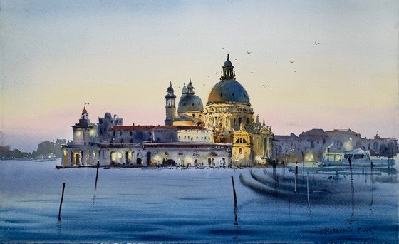 Evening Venice, Santa maria della salute, Italy