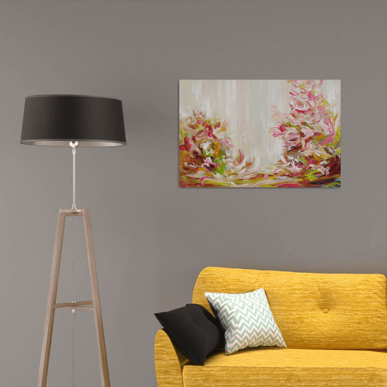 Abstract Floral Landscape. Floral Garden. Abstract Forest Lake Original Painting on Canvas. Impressionism. Modern Art