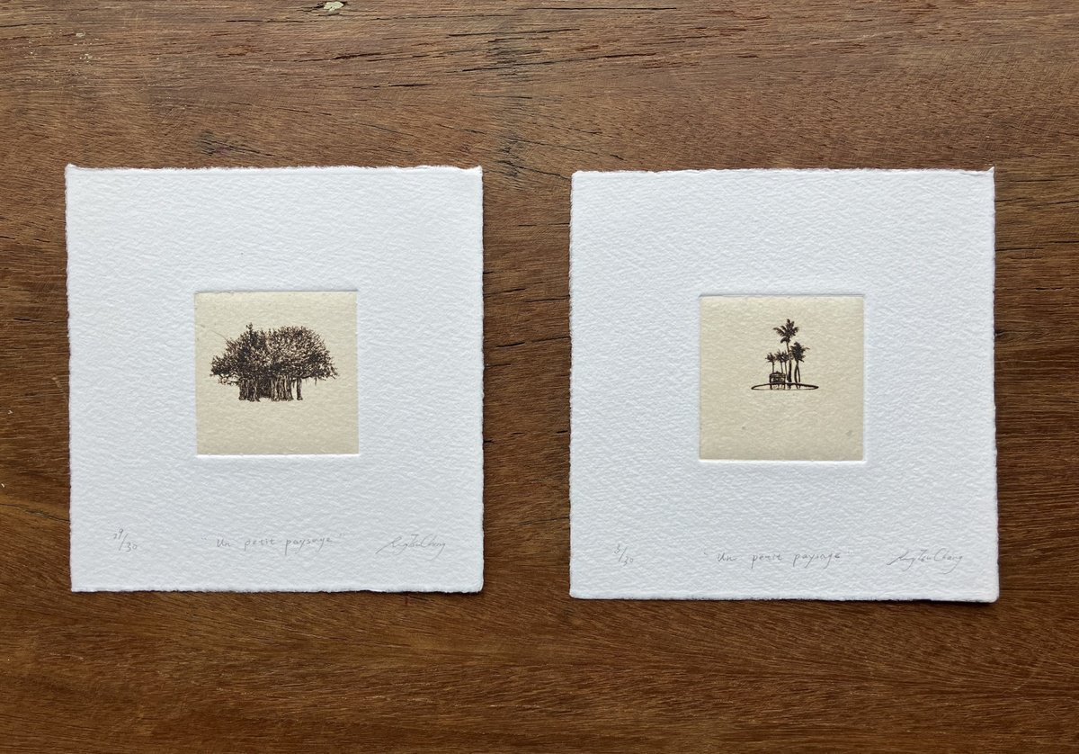 Impressionistic Landscape Etchings & Engravings By Rung Tsu Chang, 5 X 5", - Un Petit Paysage - ? #22 & #40, Original Artwork