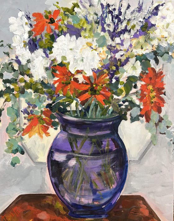 Flowers in Purple Heart Vase