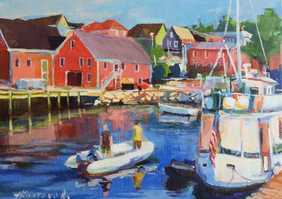 Two on the boat  (5x7x0.1'') (framed 6.5x8.5x1")