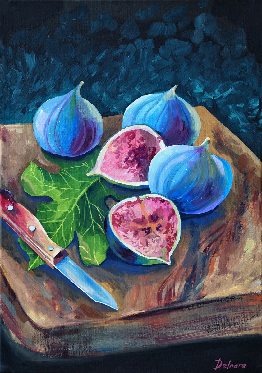 Impressionistic Painting , Still Life With Figs On Black By Delnara El, 14 X 20, Artwork For Sale On Artfinder