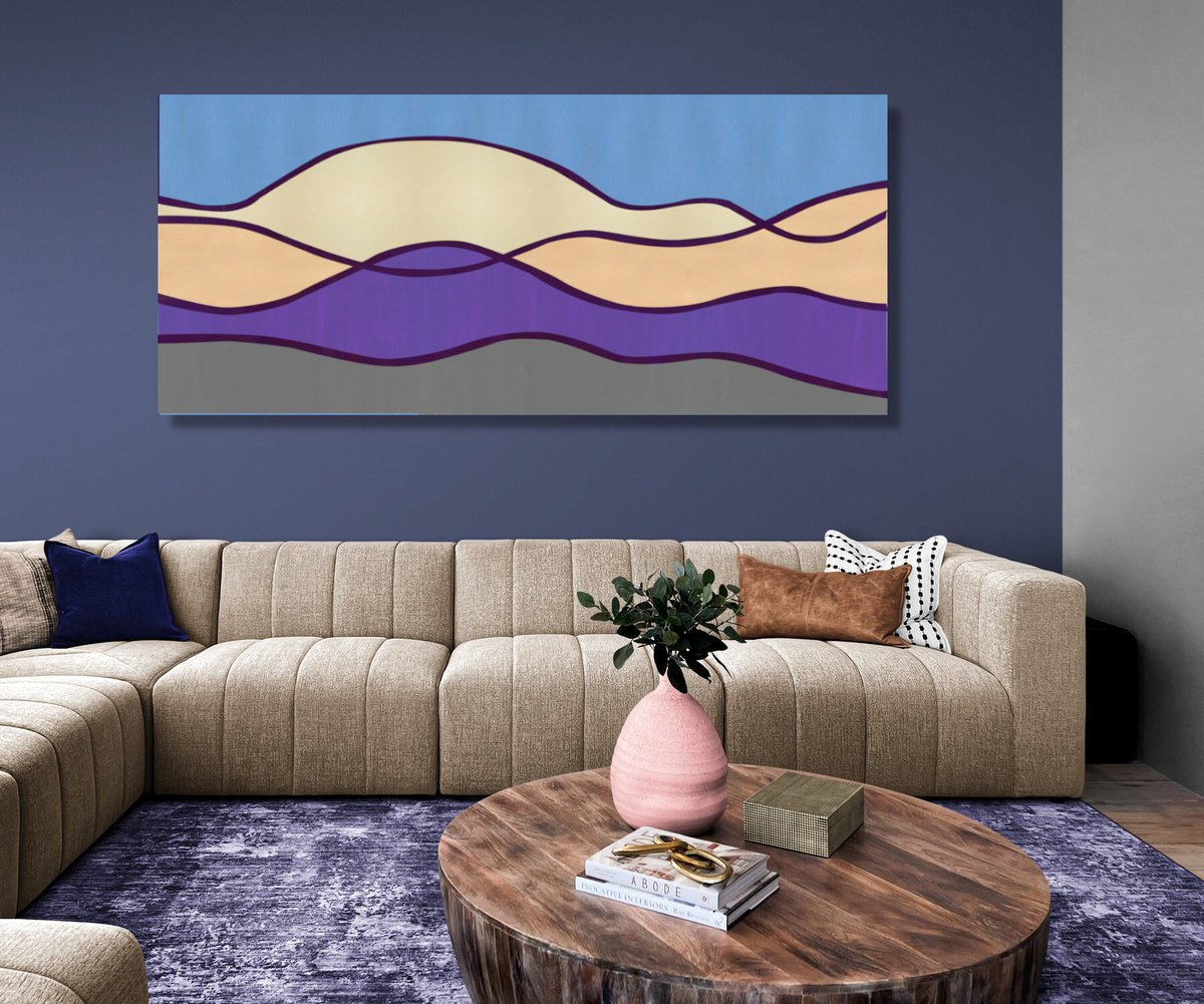 Abstract Landscape Acrylic Painting By Marina Krylova, 63 X 28", Mystic Landscape #39, Original Artwork