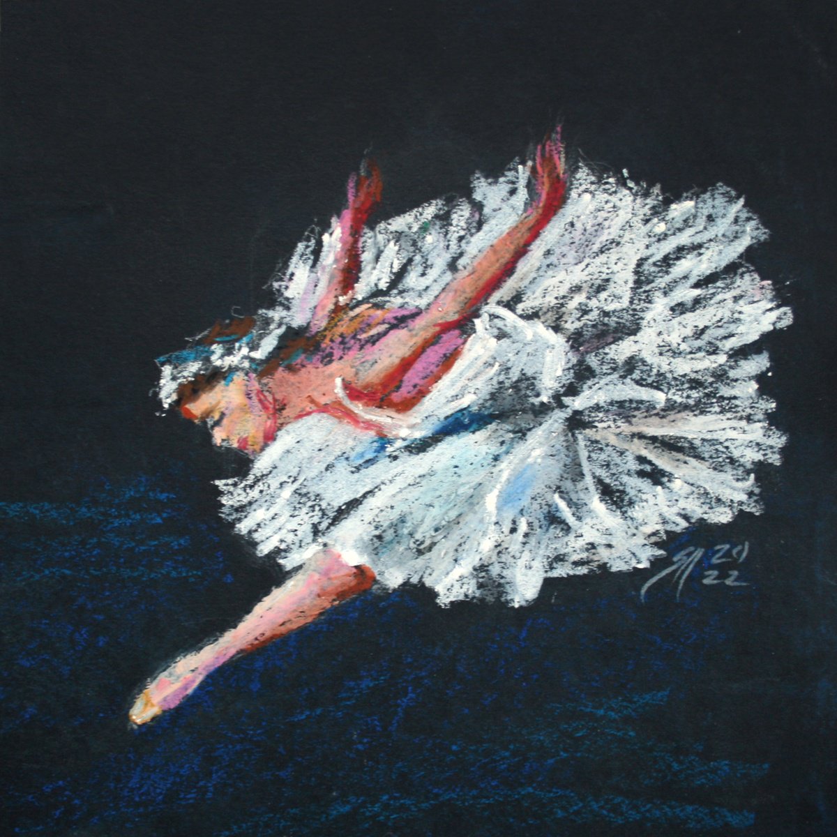 Ballerina. Oil pastel, 10x10 / ORIGINAL PASTEL DRAWING by Salana Art Gallery