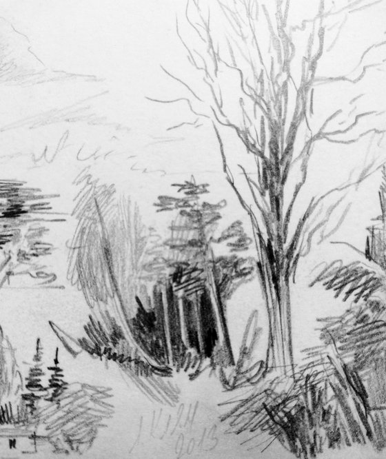 Plein air. Sketch # 2. Original pencil drawing.