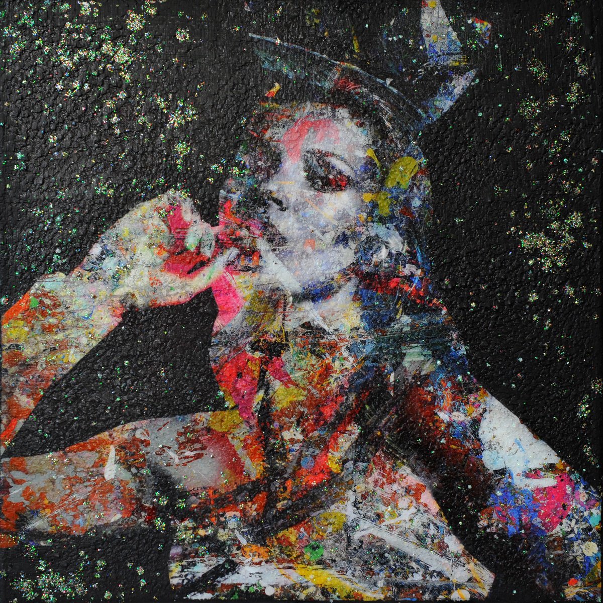 Urban And Pop Portrait Painting By Karin Vermeer, 20 X 20", Kate Moss Black, Original Artwork