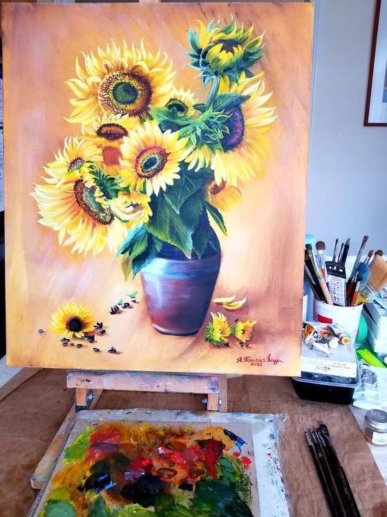 Sunflowers in a Pot