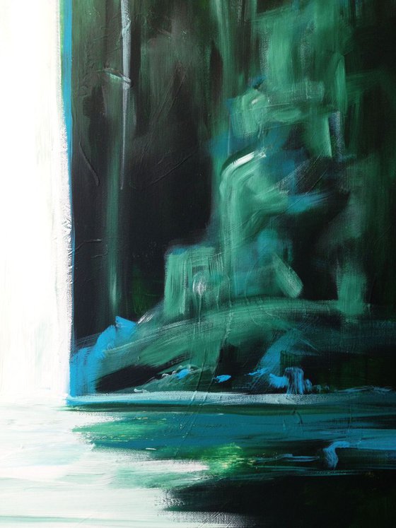 Green waterfall- large size- original painting- 100 x 81 cm (39' x 32') Ready to hang