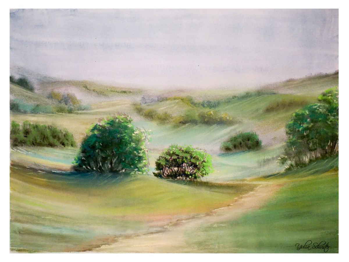Impressionistic Landscape Pastel Drawing By Yulia Schuster, 18 X 13", Remembering A Lovely Spring, Original Artwork