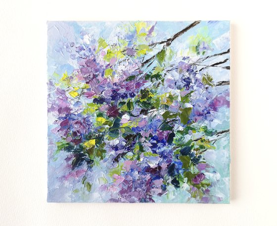 Lilac flowers, small impressionist floral painting