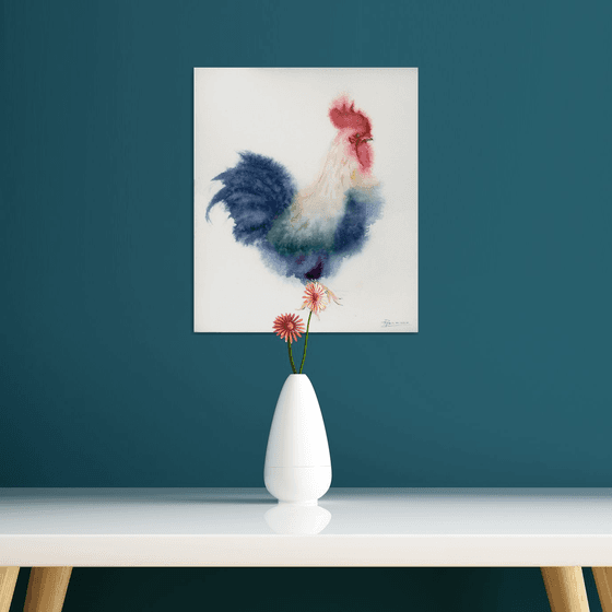 Watercolor Rooster Painting (13"x 15")
