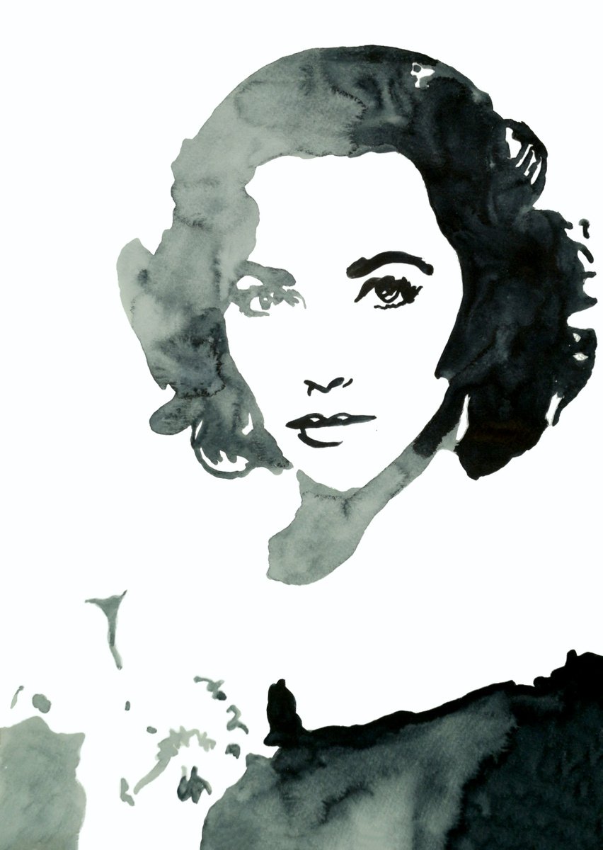 Urban And Pop Portrait Watercolour By Aneta Gajos, 12 X 17, Elizabeth Taylor, Original Artwork