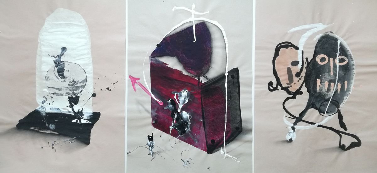 Surrealistic Animal Acrylic Painting By Stefano Mazzolini, 59 X 28", Ac50, Original Artwork