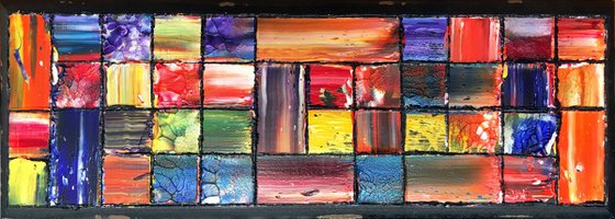"Searching For You" - Original PMS Abstract Oil Painting On Reclaimed Wood - 16.5" x 6"