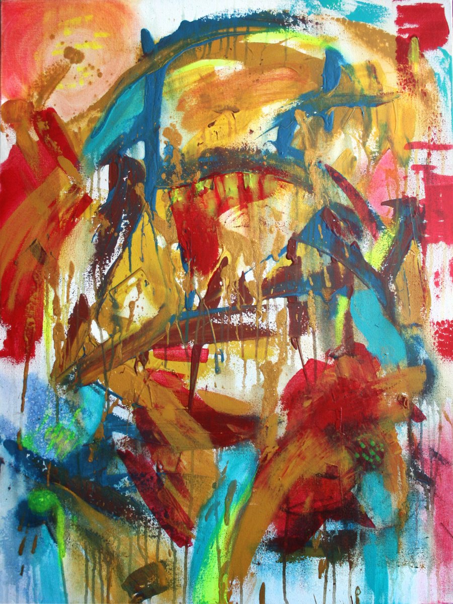 Expressive Abstract Acrylic Painting By Salana Art / Svetlana Samovarova, 24 X 31", Awakening, Original Artwork