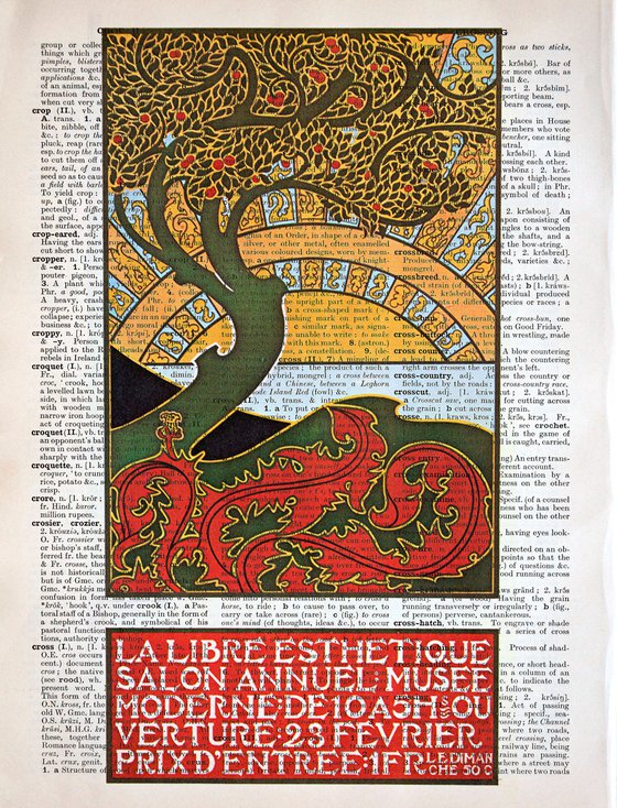 La Libre Esthetique - Collage Art Print on Large Real English Dictionary Vintage Book Page