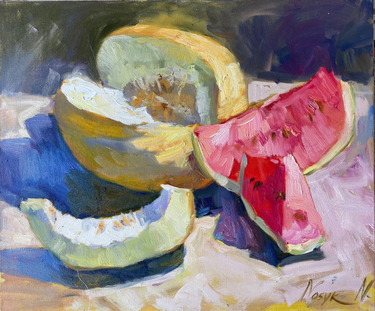 Summer fruits | still life modern original oil painting by Nataliia Nosyk