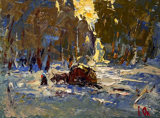 Winter evening in the forest