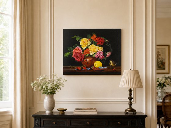 Roses and Bird Still Life