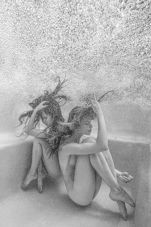Friday Night - underwater black & white photograph - print on aluminum 36" x 24" by Alex Sher