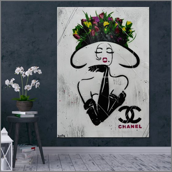 Chanel Raw Class 140cm x 100cm Chanel Elegant Hat Textured Urban Pop Art