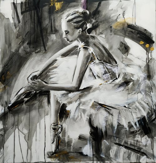 Moment - ballerina Painting on MDF by Antigoni Tziora