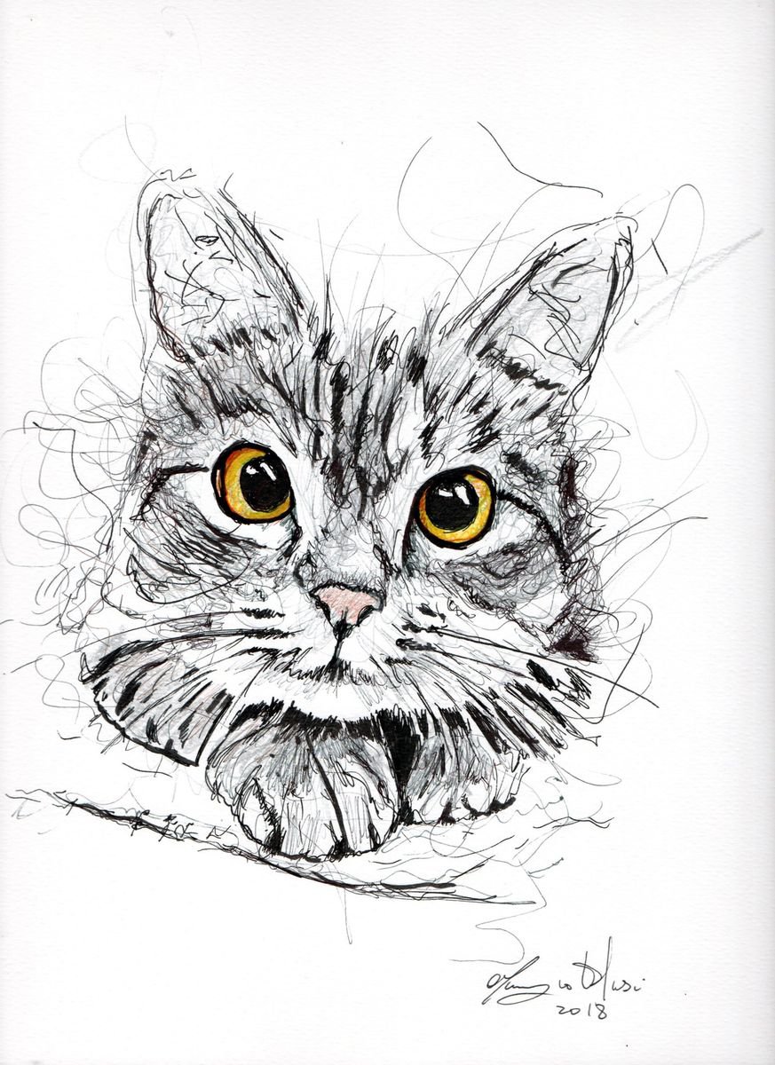 Urban And Pop Animal Ink Drawing By Maurizio Puglisi, 9 X 13", Peper, Original Artwork