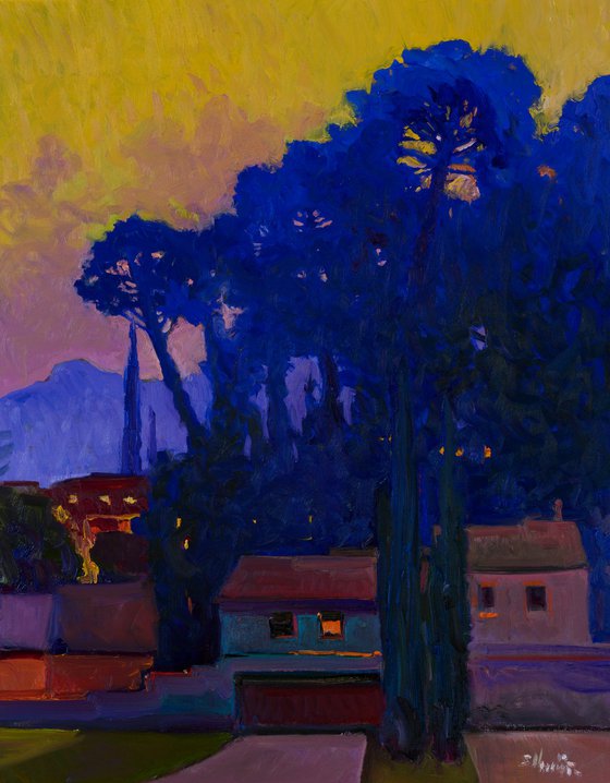 Dusk. Blue Pines