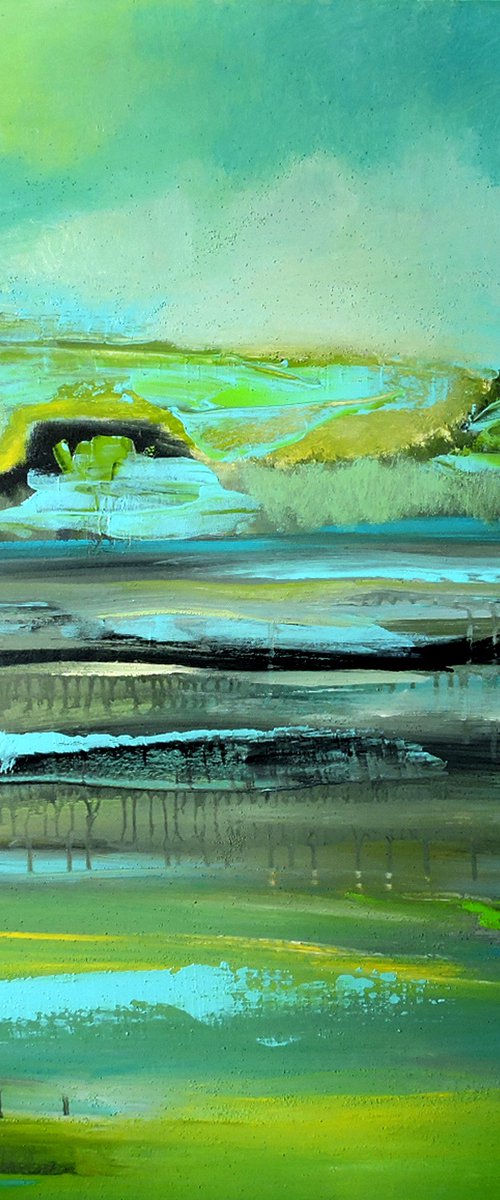 The Yellow and Green Flavor. Large painting, 36" x 36". by Veta  Barker