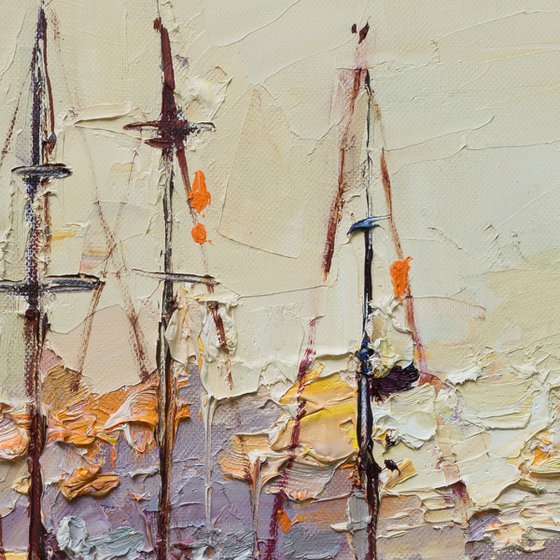 Sailing yachts at berth  Original seascape painting