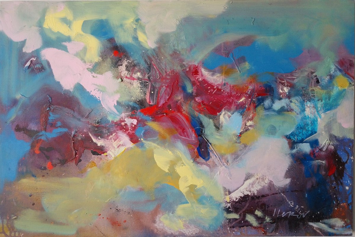 Abstract Acrylic Painting By Ivo Lekov, 35 X 24, Composition Abstract 4, Original Artwork