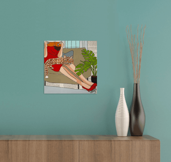 Cat Capers Lounging 2 30cm x 30cm