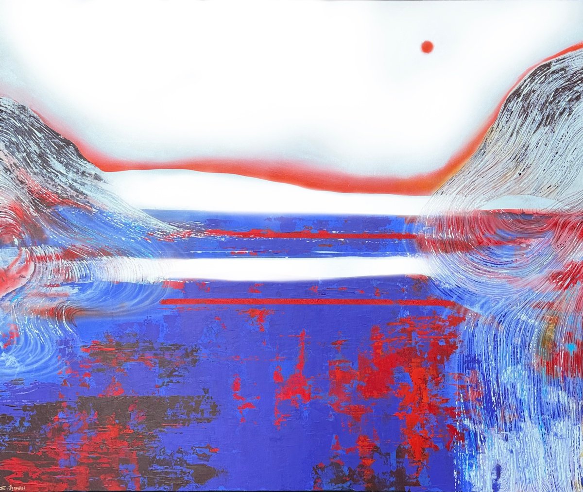 Abstract Landscape Oil Painting By Elizaveta Pugacheva, 47 X 39, Fog, Original Artwork