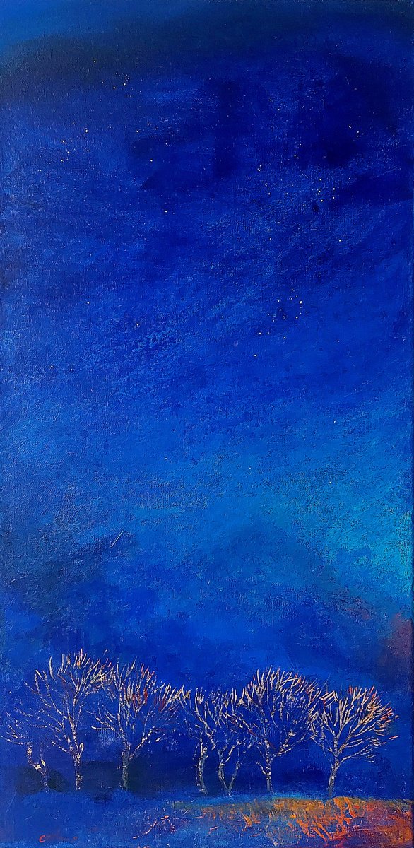 Expressive Landscape Acrylic Painting By Anna Silabrama, 16 X 31, - ?Twilight Whispers - ?, Original Artwork