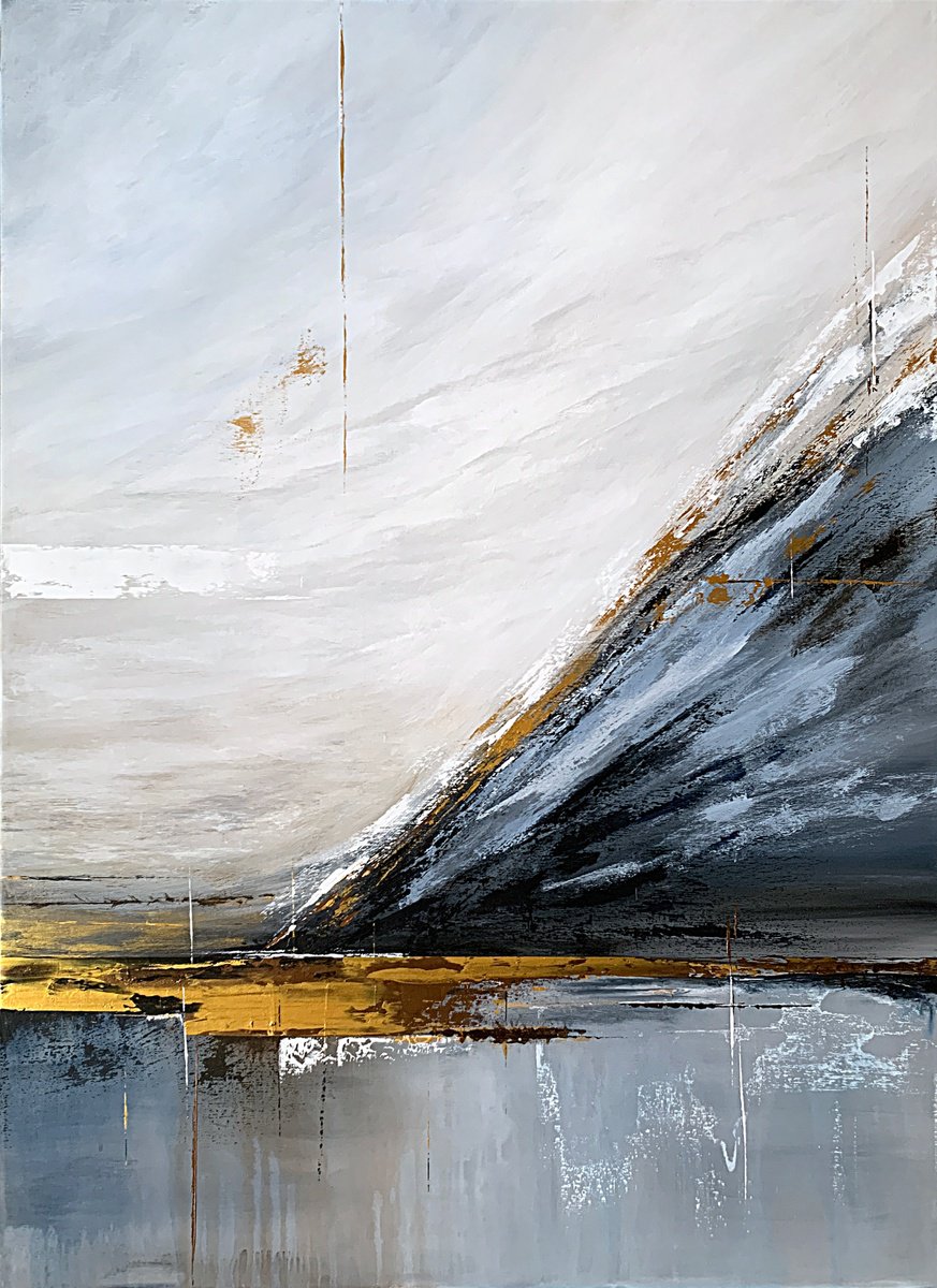 Geometric Landscape Acrylic Painting By Tatiana Malinovscaia, 31 X 43", Ascent Love, Original Artwork