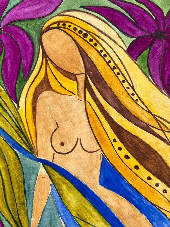 Flower Head Faceless Woman Original Painting