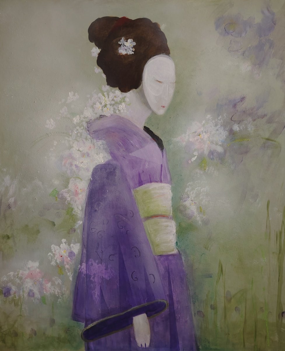 Impressionistic Portrait Acrylic Painting By Kira K. Sadian, 24 X 28", Stillness In Bloom, Original Artwork