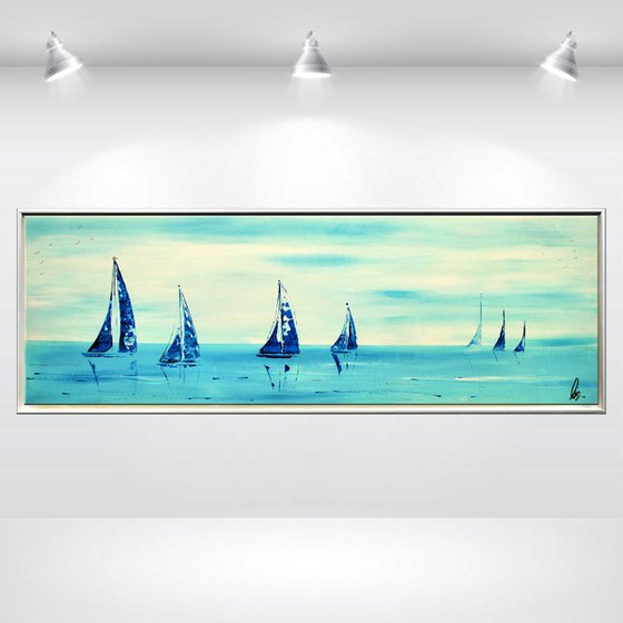 Calm Sea  - abstract acrylic painting, canvas wall art, seascape painting, framed modern art