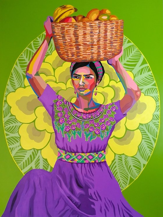 Woman with basket of fruits
