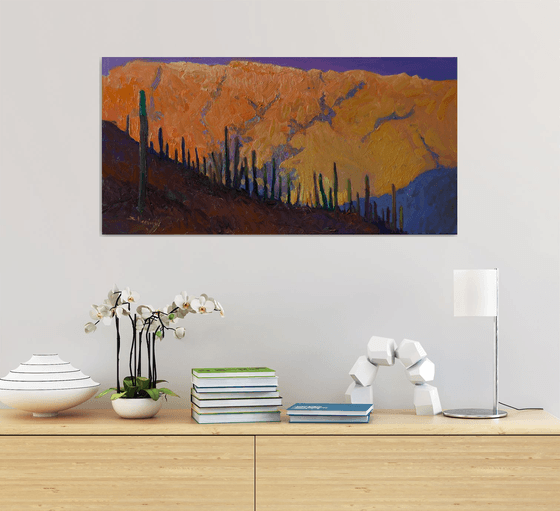 Saguaros in Desert, Evening