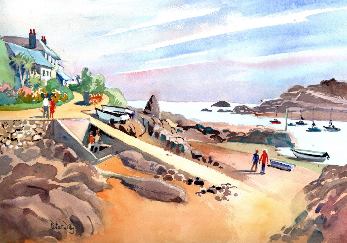 Impressionistic Landscape Watercolour By Peter Day, 17 X 13", Old Town St Marys Scilly Isles, Original Artwork