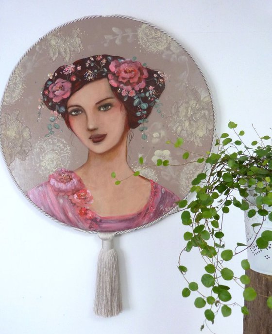 "Eglantine in april"  acrylic on round canvas 50cm