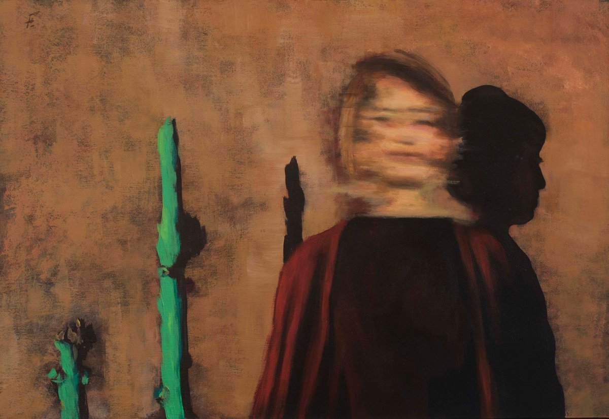 Impressionistic Portrait Acrylic Painting By Nikola Gulev, 39 X 28", "Migrating Ii", Original Artwork