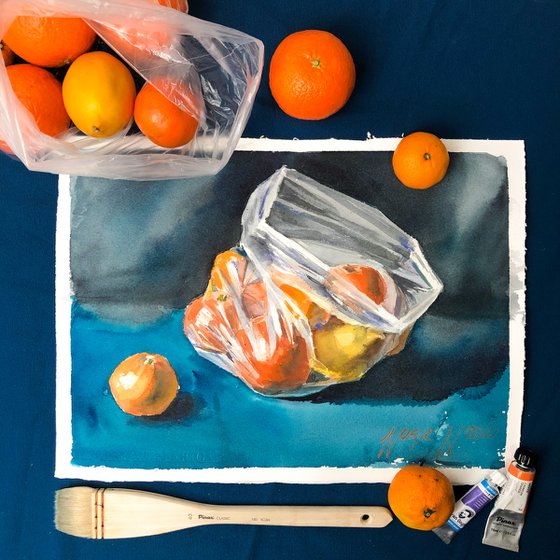 Oranges in plastic bag