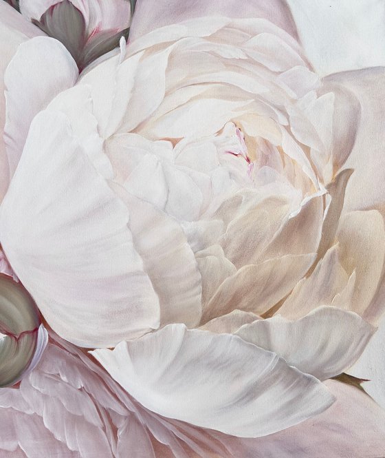 OIL PAINTING WITH WHITE PEONIES "AROMA” 70/100 cm