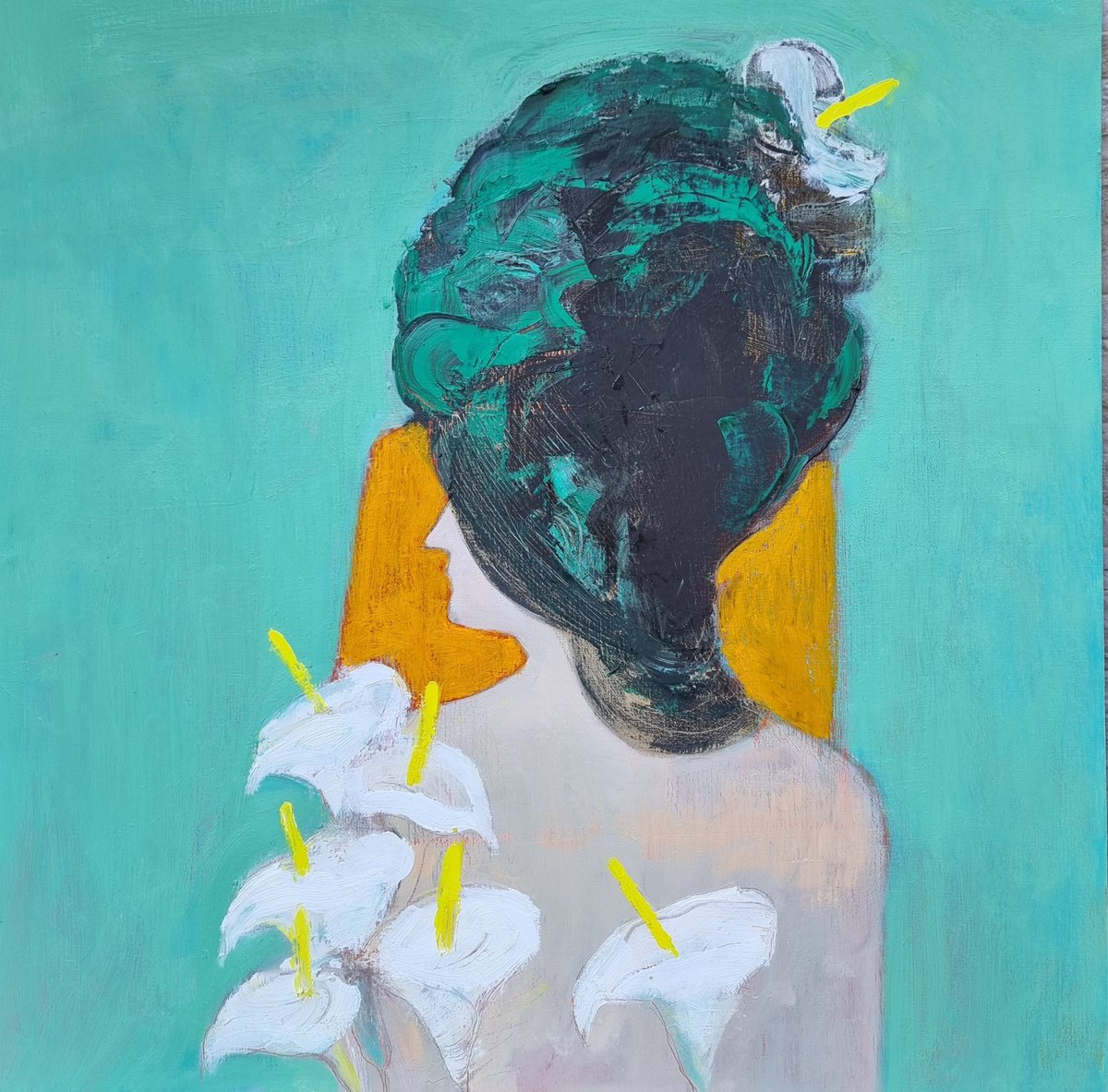 Expressive Portrait Oil Painting By Victoria Cozmolici, 31 X 31", Portrait, Original Artwork