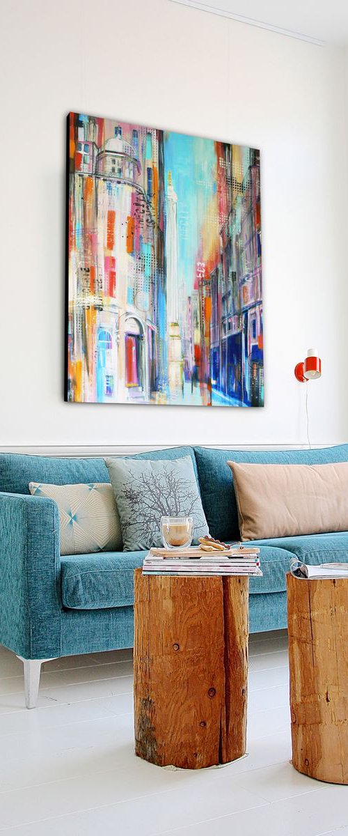 Metropolis - EC3 (London, the city, Monument, urban landscape semi abstract artwork) by Carolynne Coulson