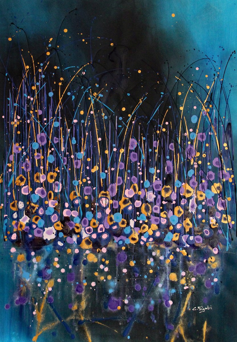 Organic Botanical Acrylic Painting By Cecilia Frigati, 31 X 43, Technicolor Dream # 20, Original Artwork
