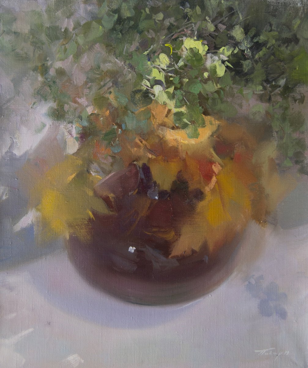 Still Life Painting with Autumn Leaves by Yuri Pysar